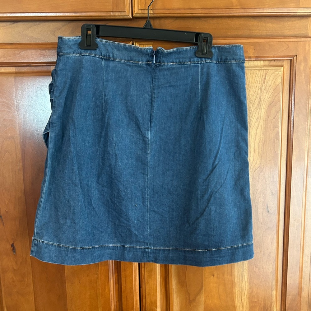 White House Black Market Blue Denim Wrap Mini Skirt - Picture 2 of 4